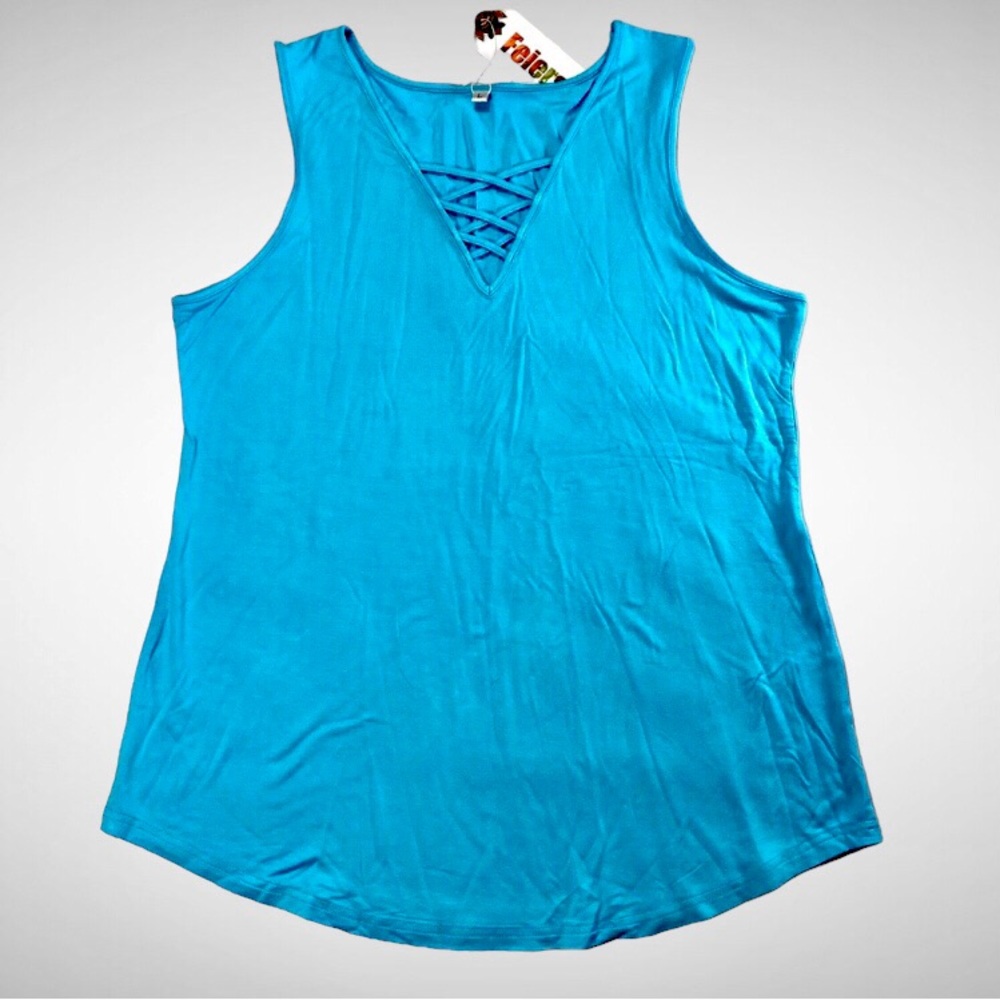 Feiersi Women’s Bright Sky Blue Sleeveless Shirt Top Size L NWT
